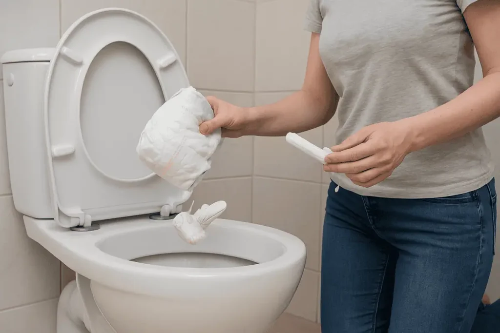 Női higiéniai termékek és pelenkák WC-be dobása